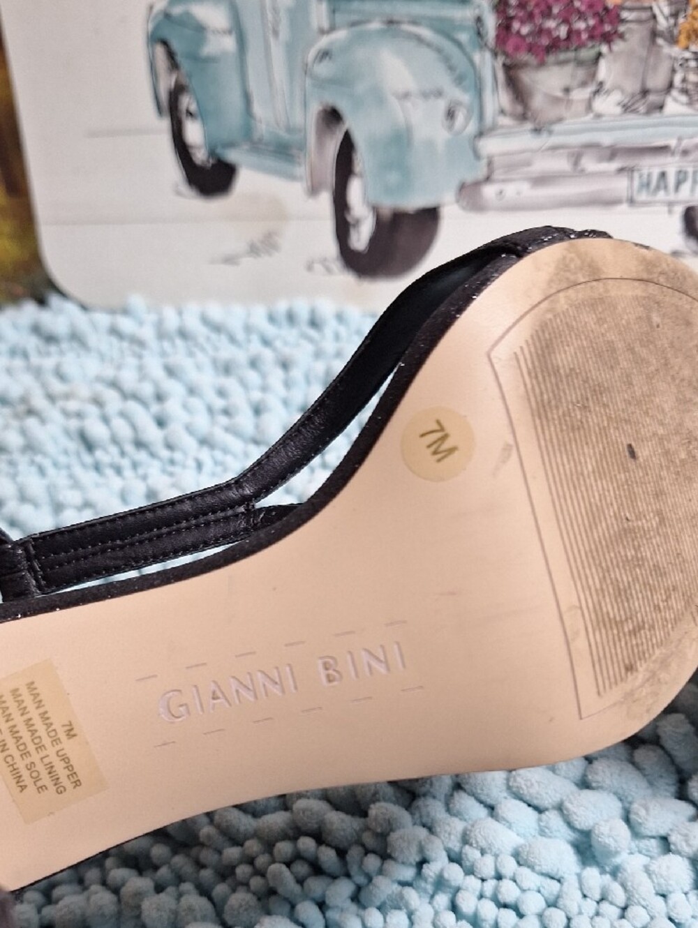 Gianni Bini Black Glitter Strappy T‑Strap Heels - Picture 7 of 8